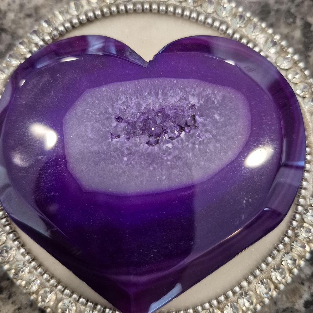 Purple Agate Natural Druzy Quartz Crystal Heart New #2 - Picture 3 of 7
